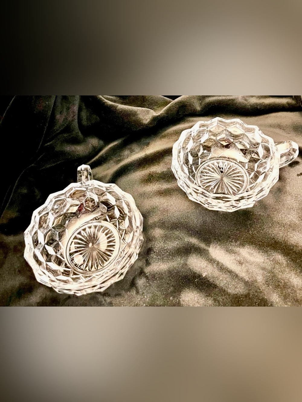 Set of 2 Vintage Fostoria American Handled Nappy Bowls 4.5" Cubist MCM Kitchen